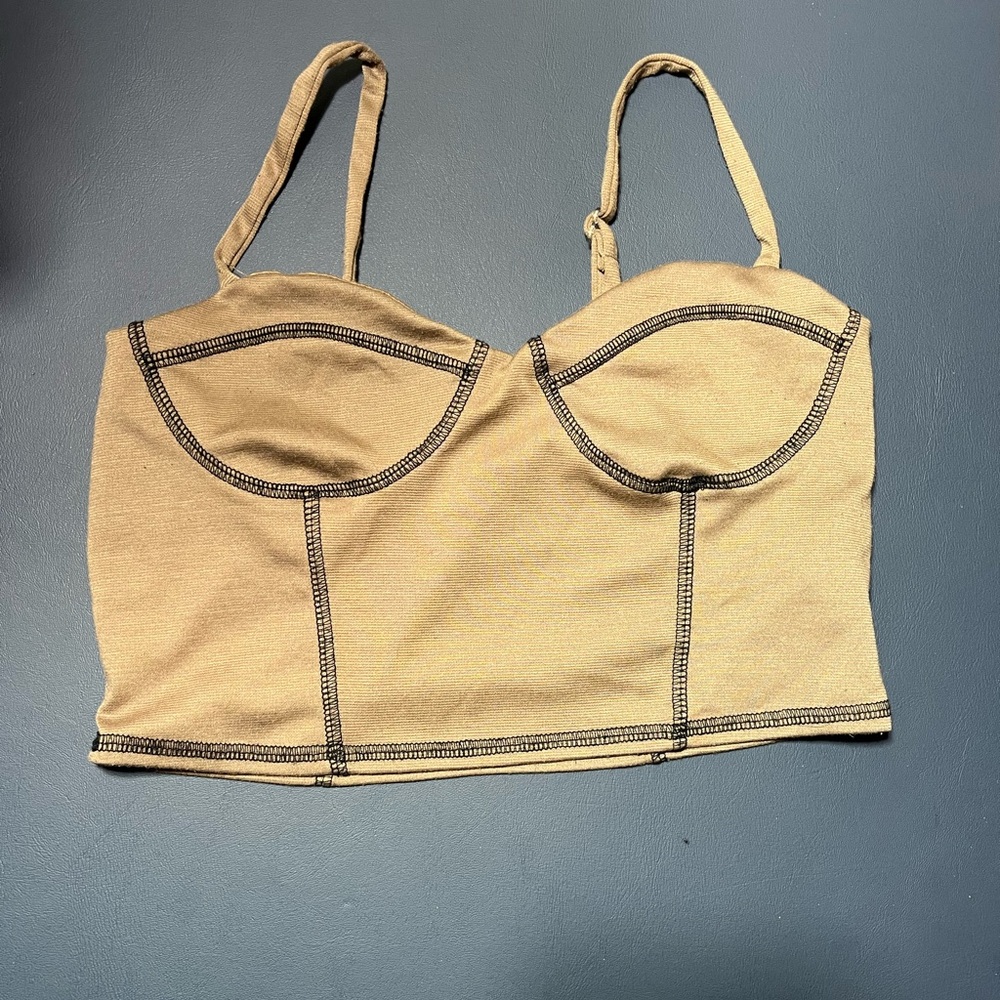 Forever 21 Beige Bustier Bra with Black Stitching